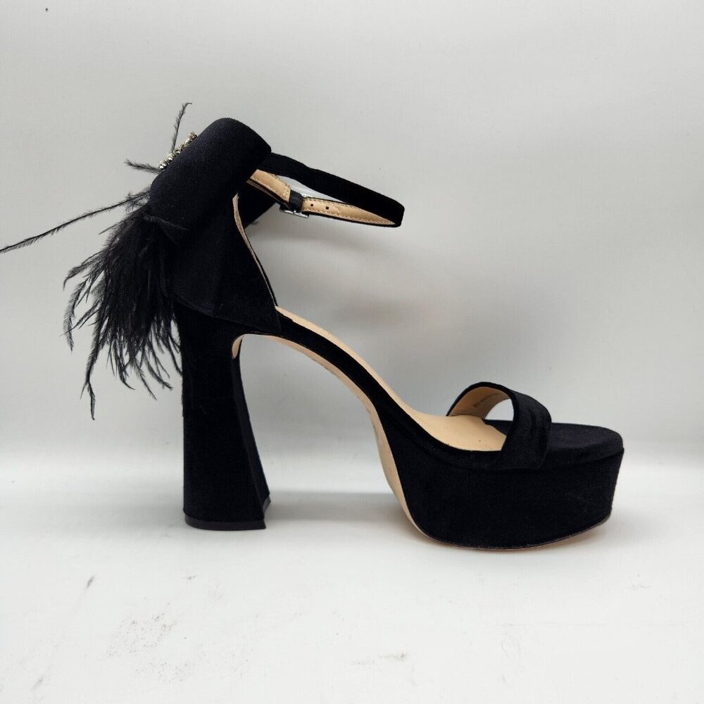 Antonio Melani Platform Sandals Size 5.5 M Black Velvet feathers Rhinestone  658 - Picture 8 of 16